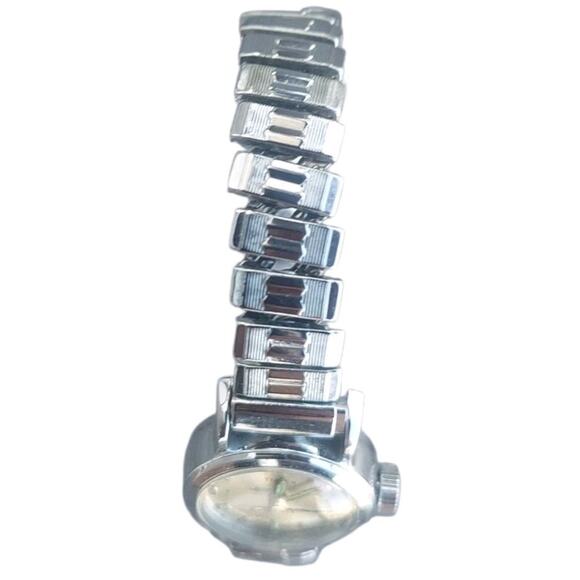 Vintage Timex Women's 17 Jewels Mechanical Wind Up Watch Silver Tone Flex Band - Picture 5 of 8